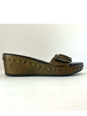 Donald Pliner Metallic Wedge Sandal Slide Shoe Summer Platform Brown Size 6